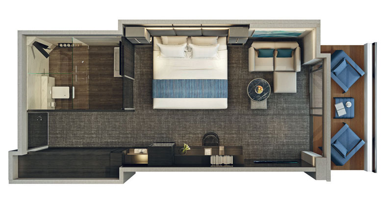 Layout of the Grand Deluxe Verandah Suite on the Scenic Eclipse