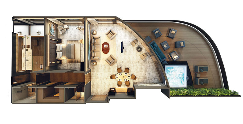 Layout of the Owner's Penthouse Suite on the Scenic Eclipse